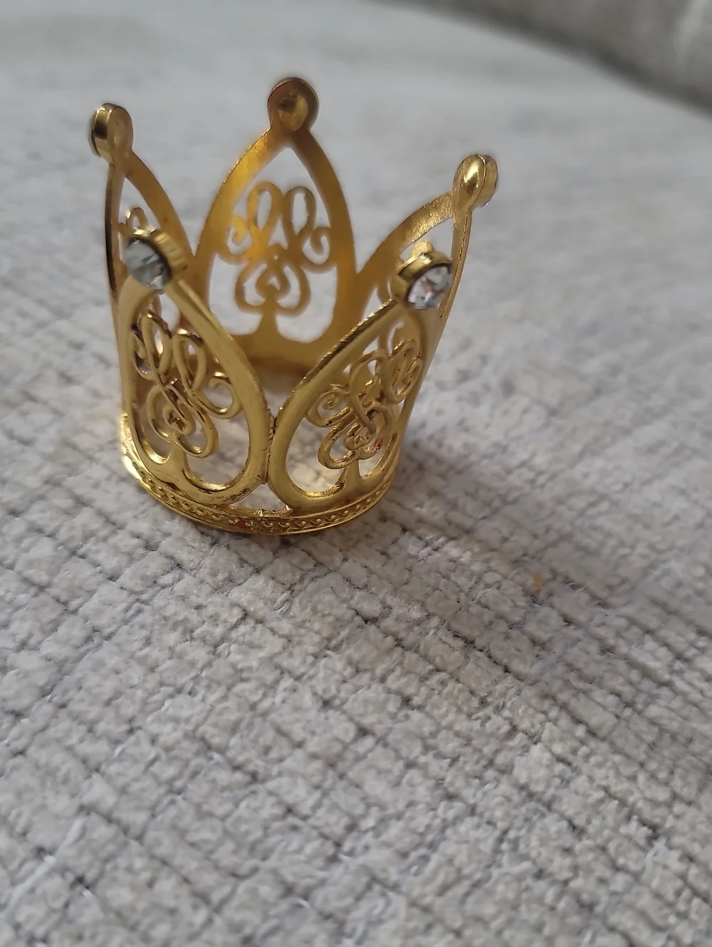 Gold Crown Filigree Ring with Crystal Accents Cupcake Topper